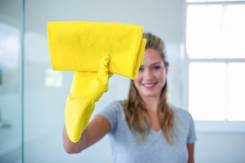 Professional cleaner working on exterior windows in NW8